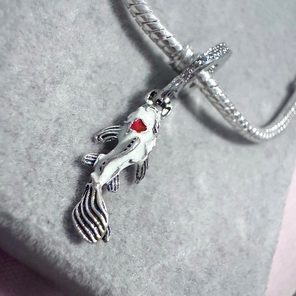 Silver Tone White Koi Fish Charm Bead Red Accents Compatible Pandora Bracelet - Picture 6 of 9